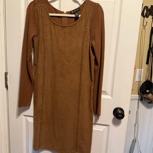 INC International Concepts Brown Ribbed Long Sleeve Sheath Dress